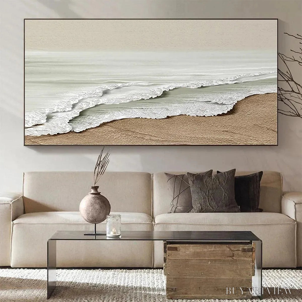 ARTOVITAS Serene Shore – Textured Coastal Landscape Painting in Beige - image 2