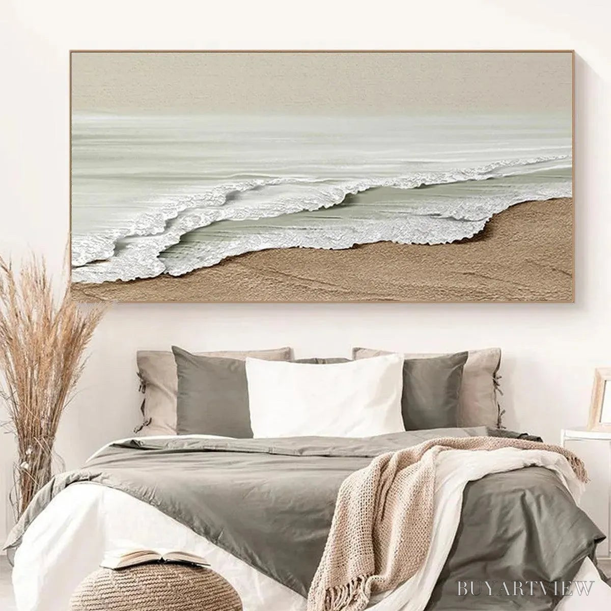 ARTOVITAS Serene Shore – Textured Coastal Landscape Painting in Beige - image 5