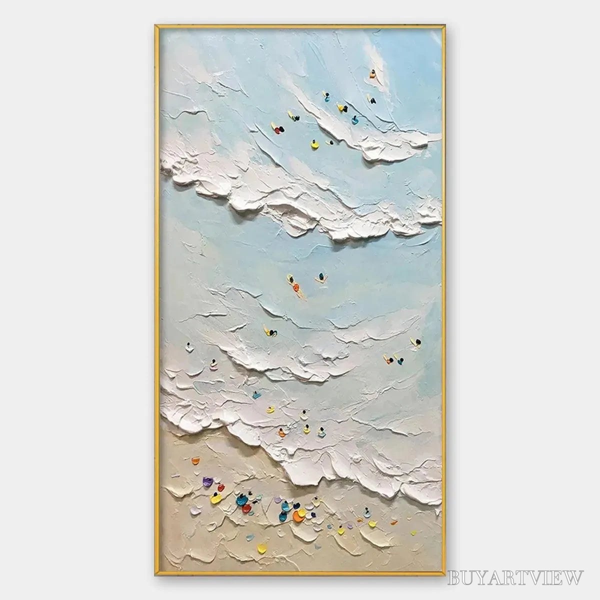 ARTOVITAS Summer Beach – Textured Beach Scene Painting with Surfers and Swimmers - image 1