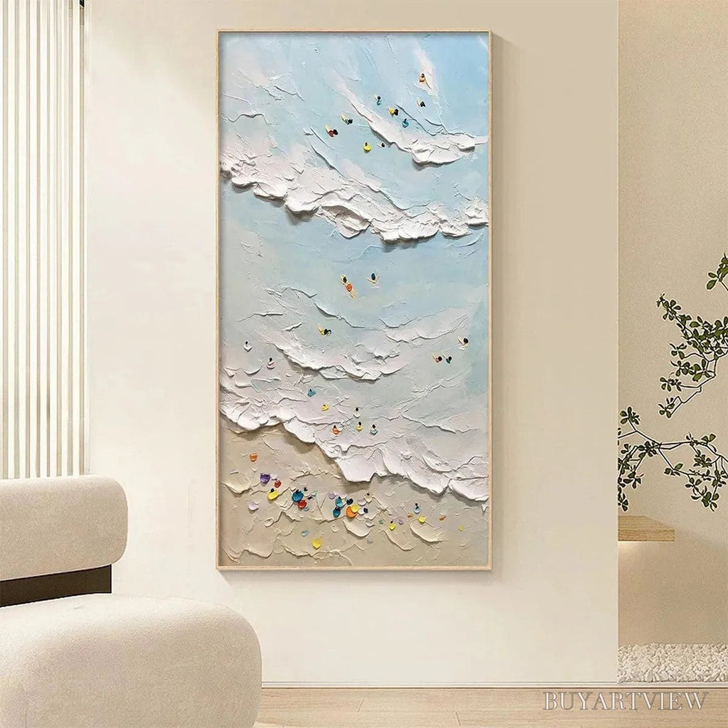 ARTOVITAS Summer Beach – Textured Beach Scene Painting with Surfers and Swimmers - image 2