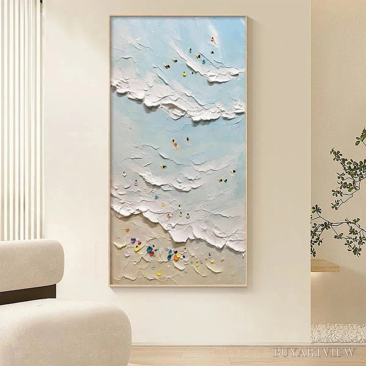 ARTOVITAS Summer Beach – Textured Beach Scene Painting with Surfers and Swimmers - image 2