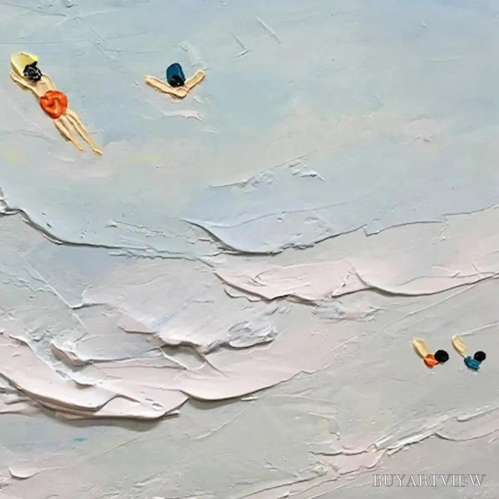 ARTOVITAS Summer Beach – Textured Beach Scene Painting with Surfers and Swimmers - image 3