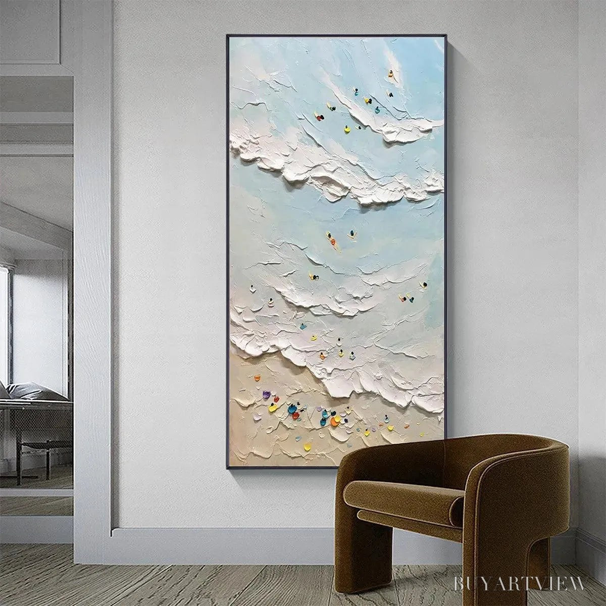 ARTOVITAS Summer Beach – Textured Beach Scene Painting with Surfers and Swimmers - image 4