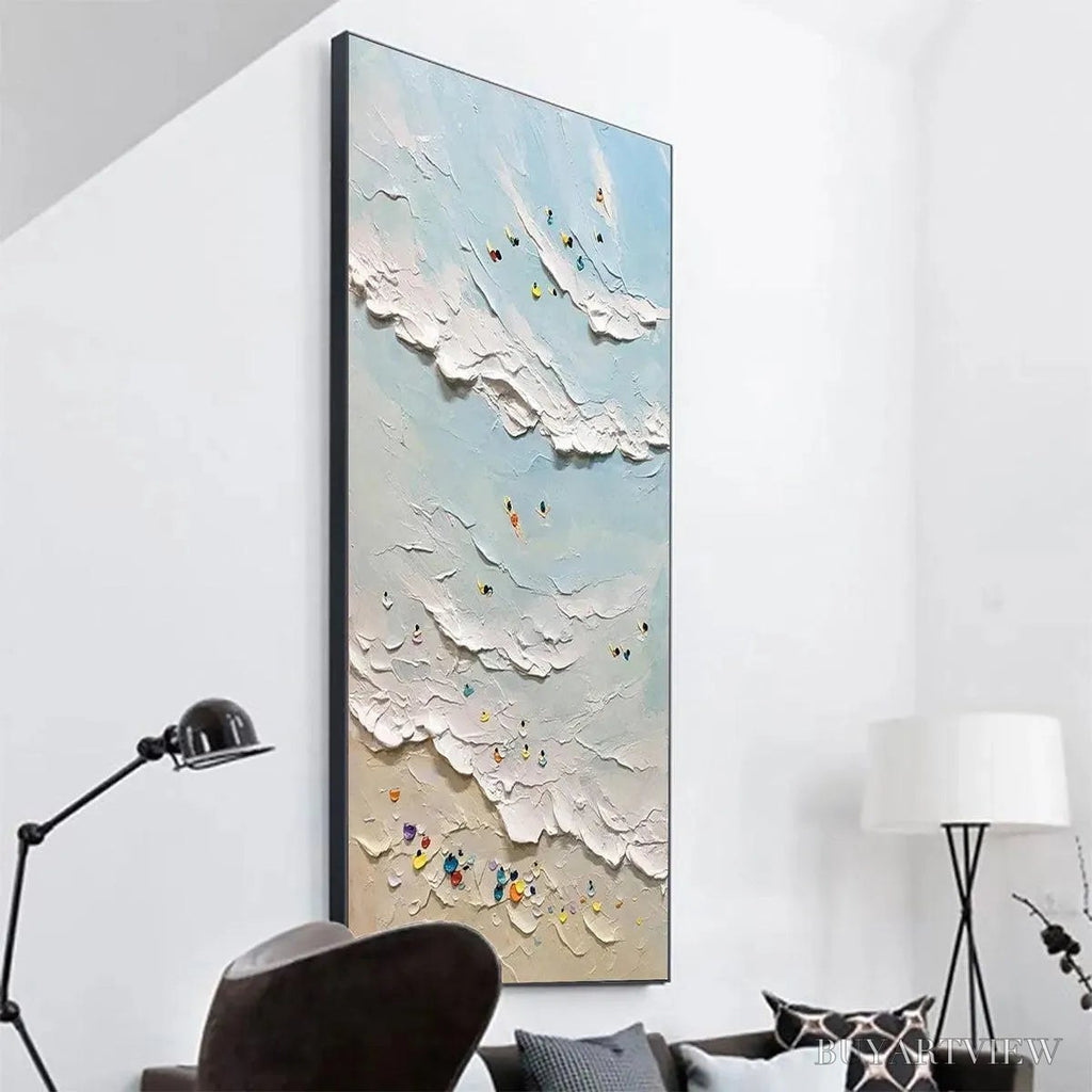 ARTOVITAS Summer Beach – Textured Beach Scene Painting with Surfers and Swimmers - image 5