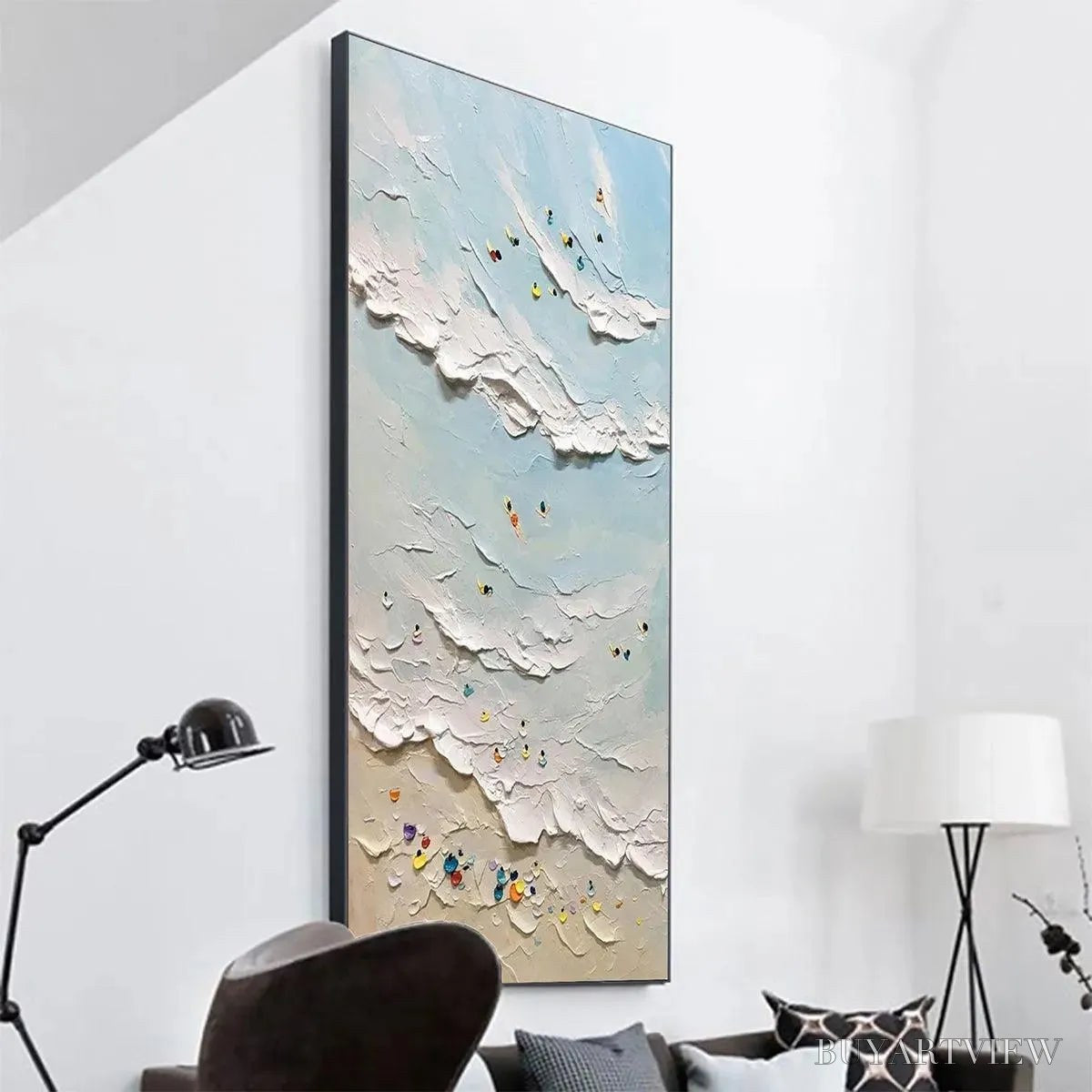 ARTOVITAS Summer Beach – Textured Beach Scene Painting with Surfers and Swimmers - image 5