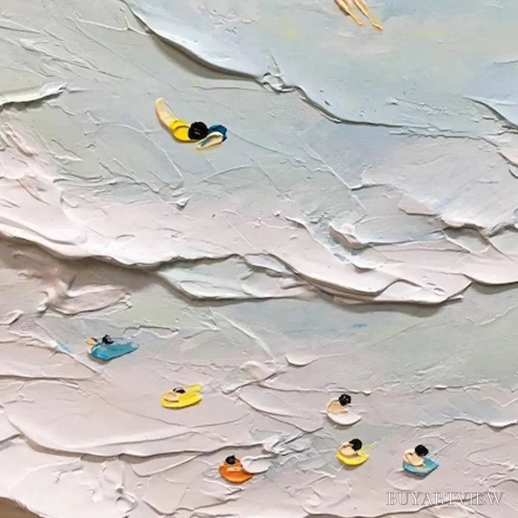 ARTOVITAS Summer Beach – Textured Beach Scene Painting with Surfers and Swimmers - image 6