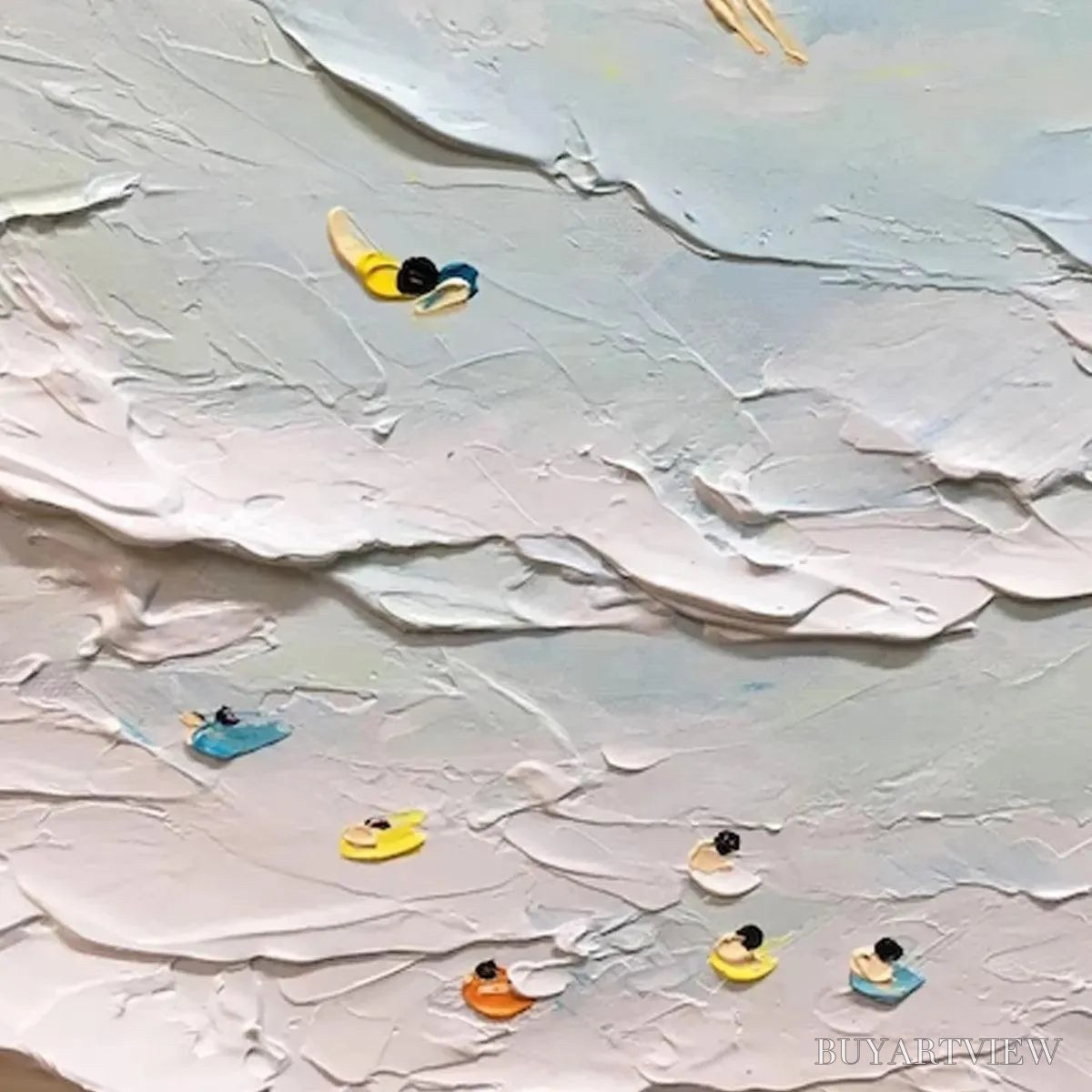 ARTOVITAS Summer Beach – Textured Beach Scene Painting with Surfers and Swimmers - image 6