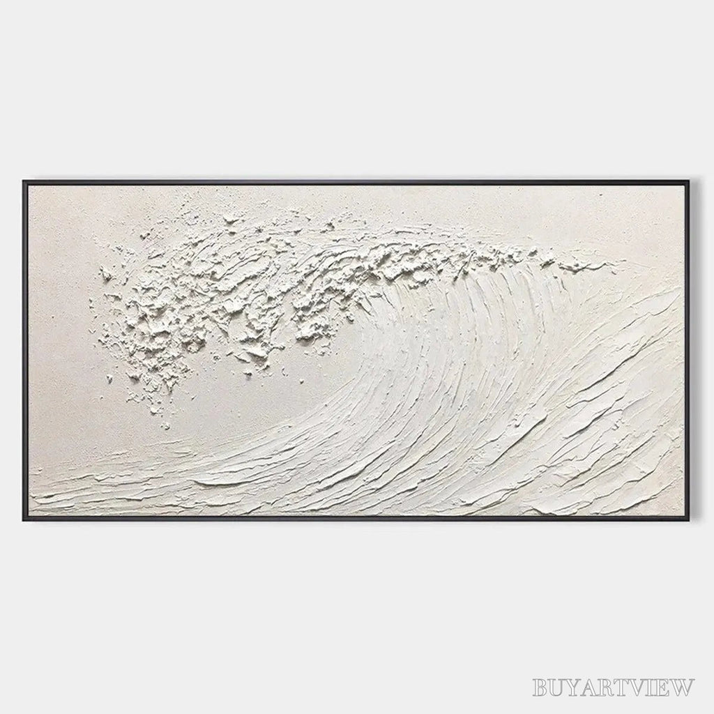 ARTOVITAS White Wave – Textured Minimalist Ocean Wave Painting in White - image 1