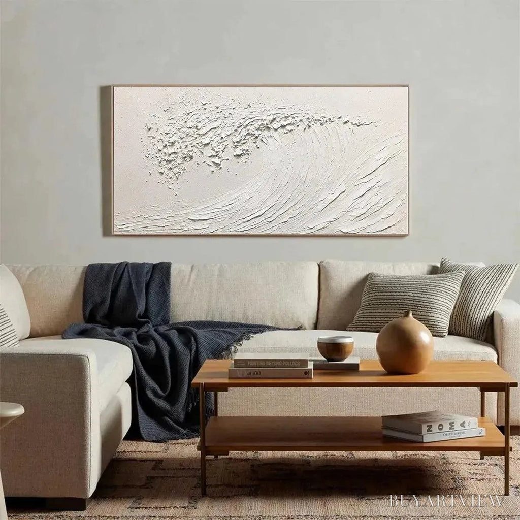 ARTOVITAS White Wave – Textured Minimalist Ocean Wave Painting in White - image 6