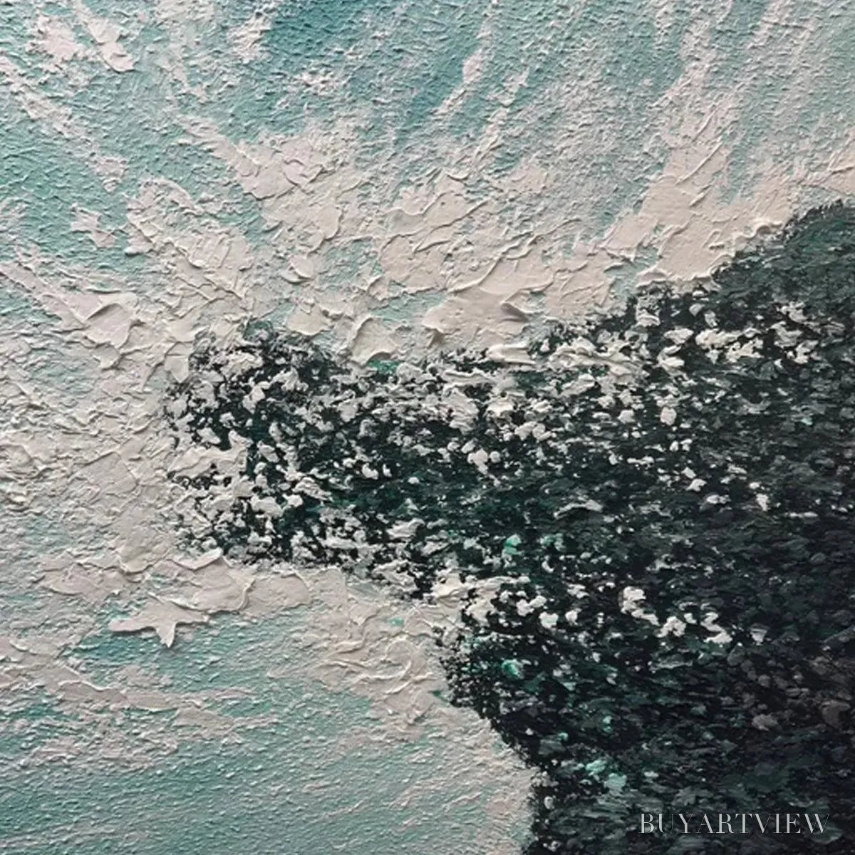 ARTOVITAS Turquoise Crash – Textured Abstract Seascape Painting in Teal and Black - image 5