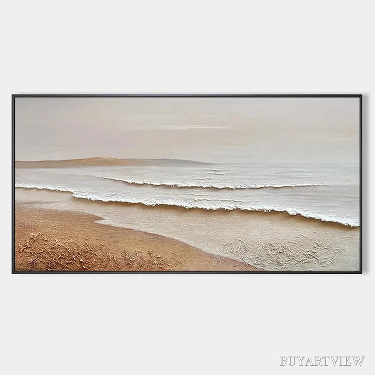 ARTOVITAS Whispering Tides – Textured Coastal Landscape Painting in Beige and White - image 1