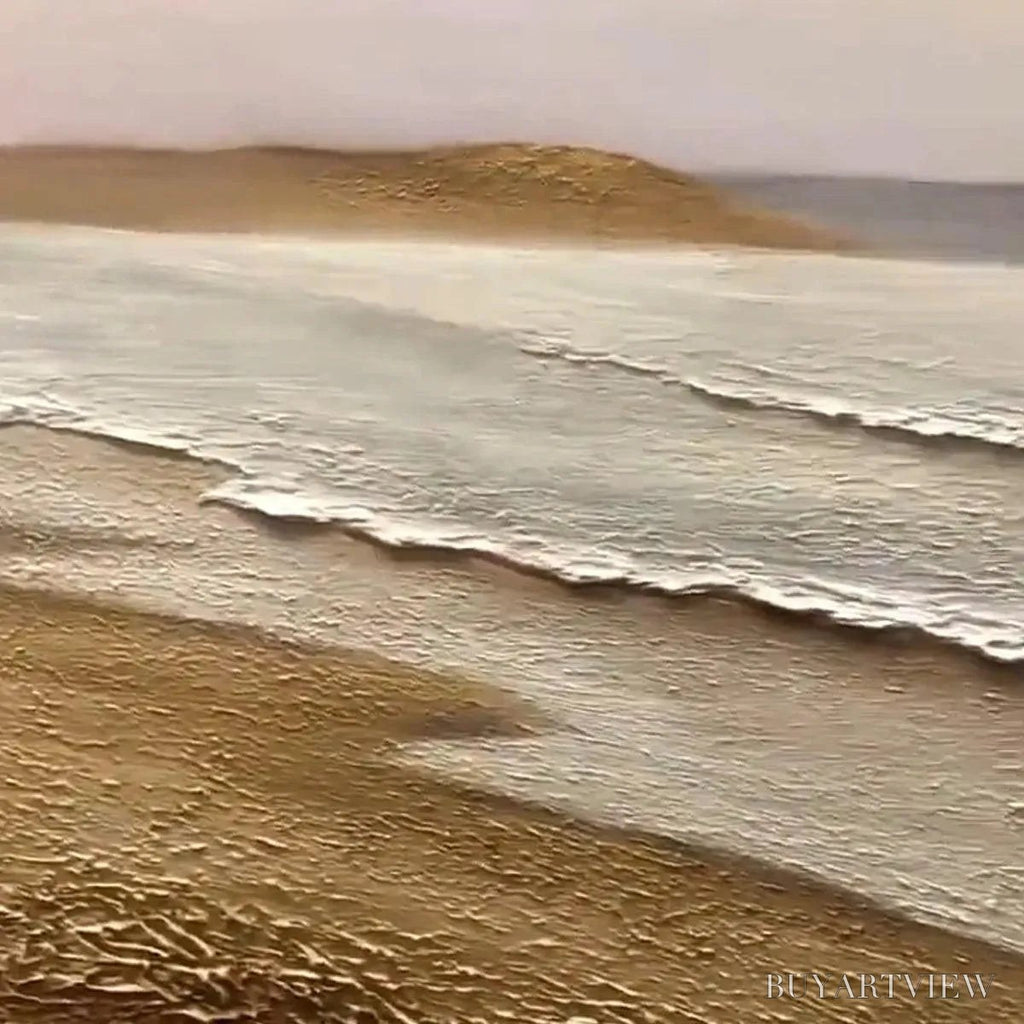 ARTOVITAS Whispering Tides – Textured Coastal Landscape Painting in Beige and White - image 3