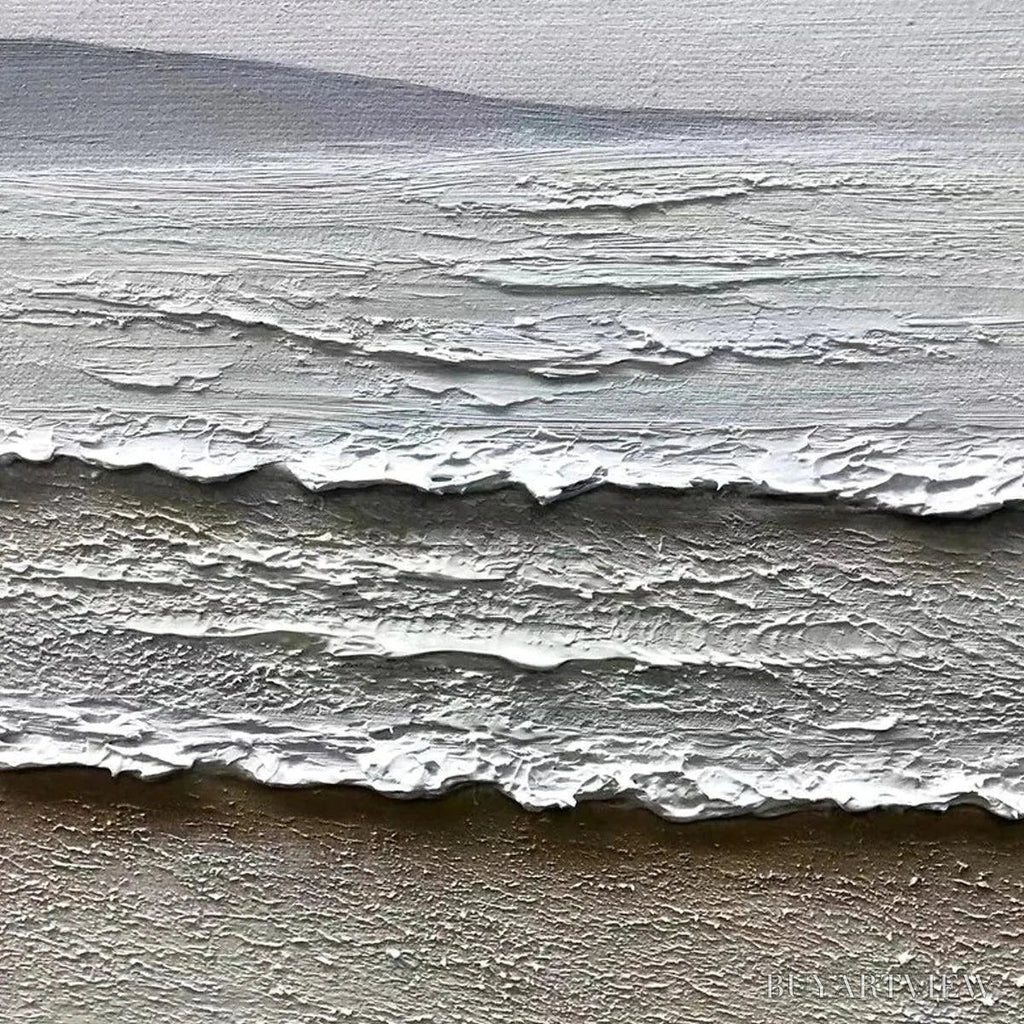 ARTOVITAS Whispering Tides – Textured Coastal Landscape Painting in Beige and White - image 5