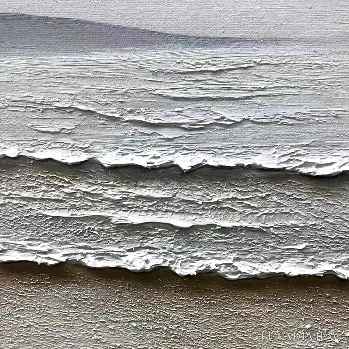 ARTOVITAS Whispering Tides – Textured Coastal Landscape Painting in Beige and White - image 5