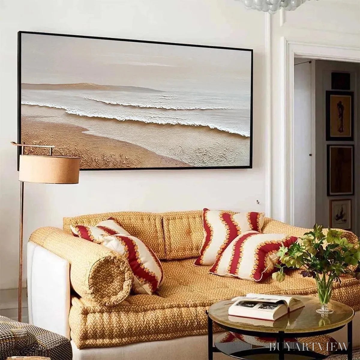 ARTOVITAS Whispering Tides – Textured Coastal Landscape Painting in Beige and White - image 6