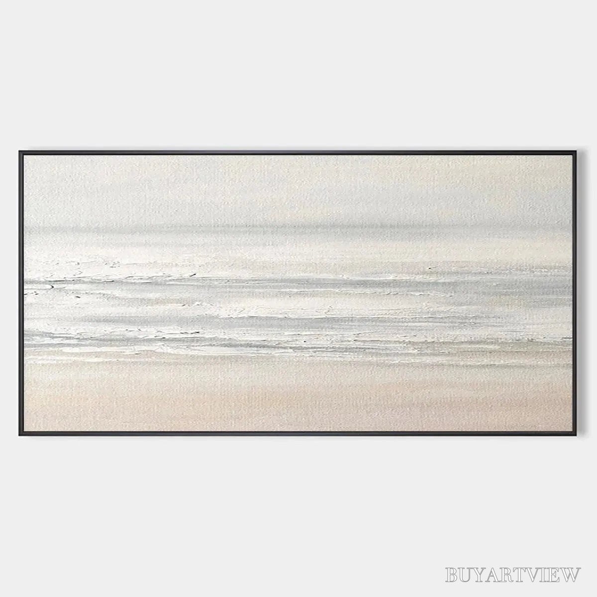 ARTOVITAS Tranquil Coast – Minimalist Coastal Landscape Painting in Neutral Tones - image 1
