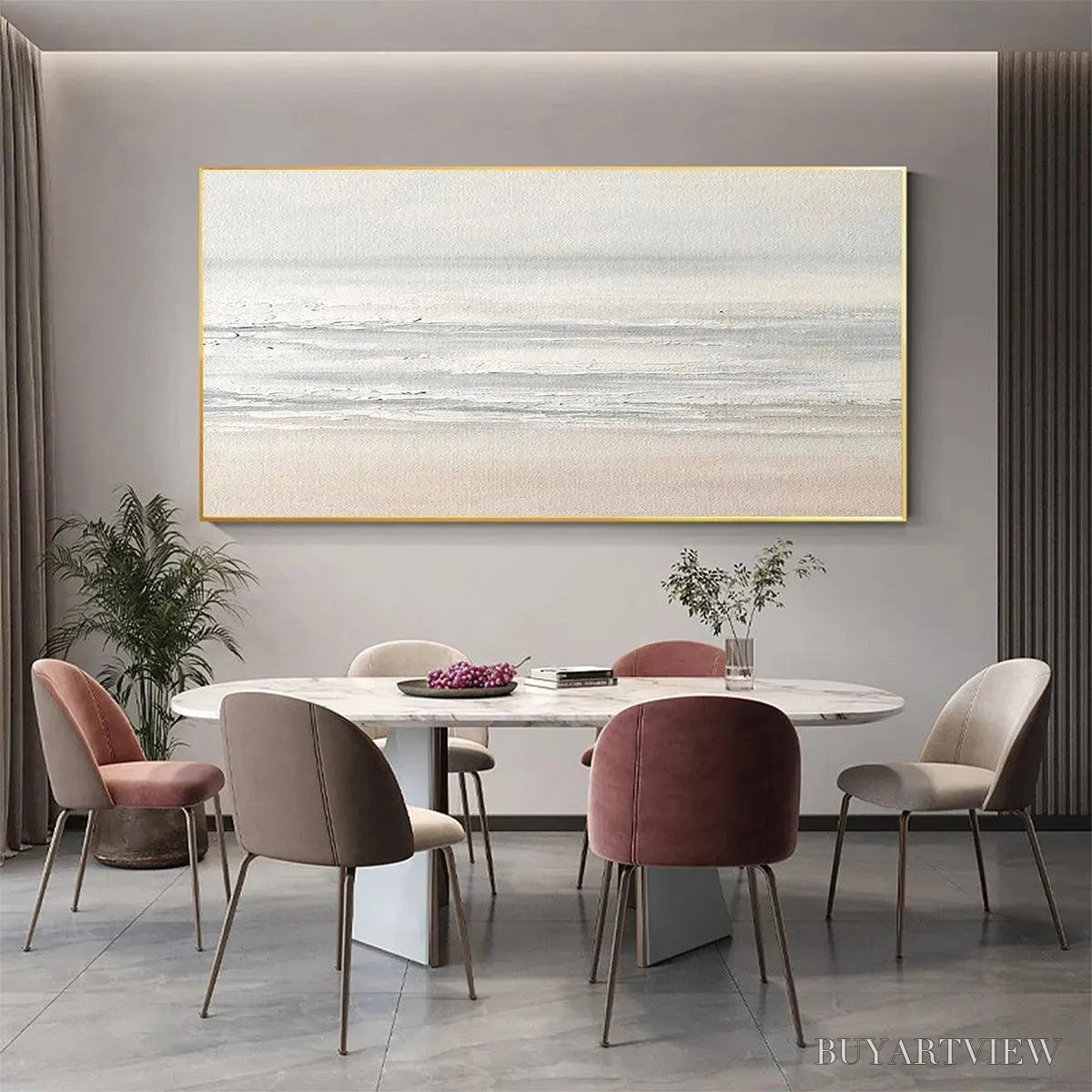 ARTOVITAS Tranquil Coast – Minimalist Coastal Landscape Painting in Neutral Tones - image 2
