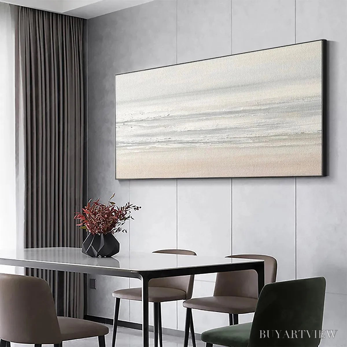 ARTOVITAS Tranquil Coast – Minimalist Coastal Landscape Painting in Neutral Tones - image 4