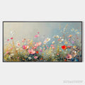 ARTOVITAS Wild Meadow – Panoramic Floral Landscape Painting in Pink and White - image 1