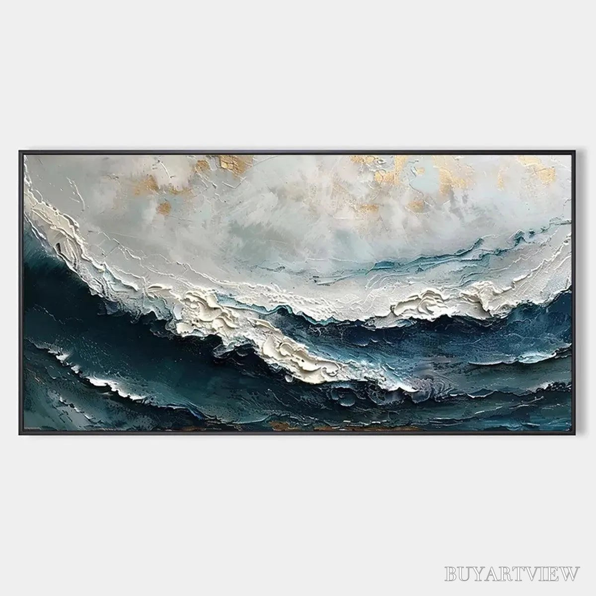 ARTOVITAS Ocean Dream – Textured Abstract Ocean Painting in Blue, White, and Gold - image 1