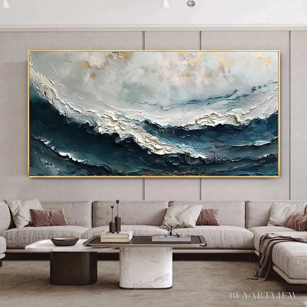 ARTOVITAS Ocean Dream – Textured Abstract Ocean Painting in Blue, White, and Gold - image 2