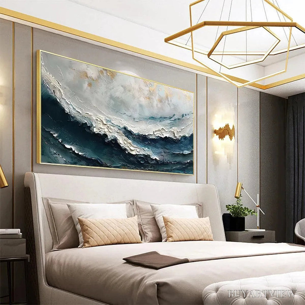 ARTOVITAS Ocean Dream – Textured Abstract Ocean Painting in Blue, White, and Gold - image 6