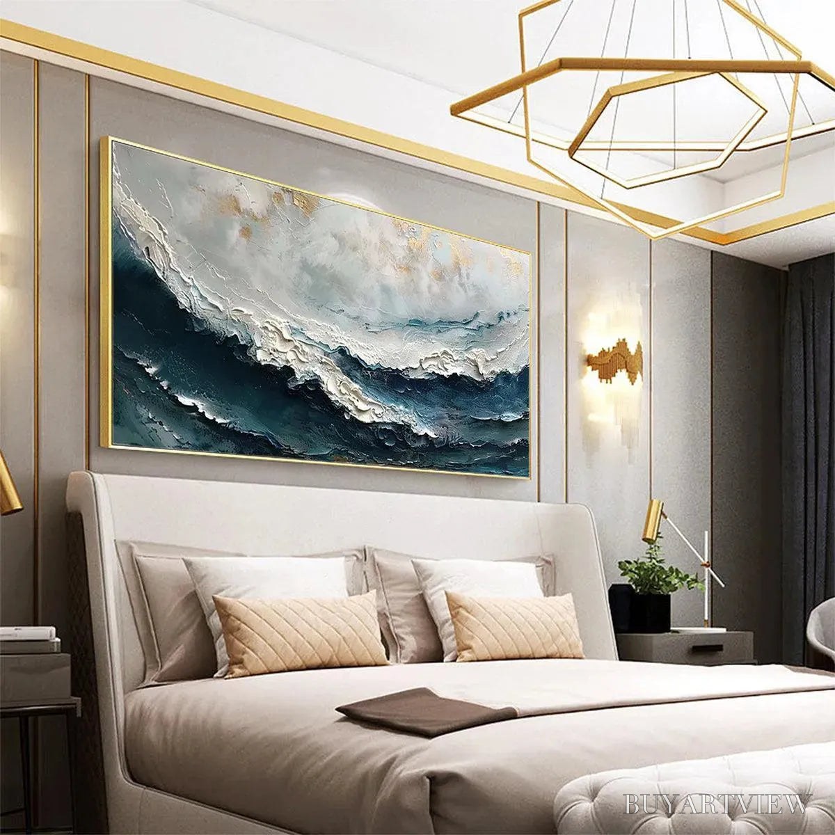 ARTOVITAS Ocean Dream – Textured Abstract Ocean Painting in Blue, White, and Gold - image 6