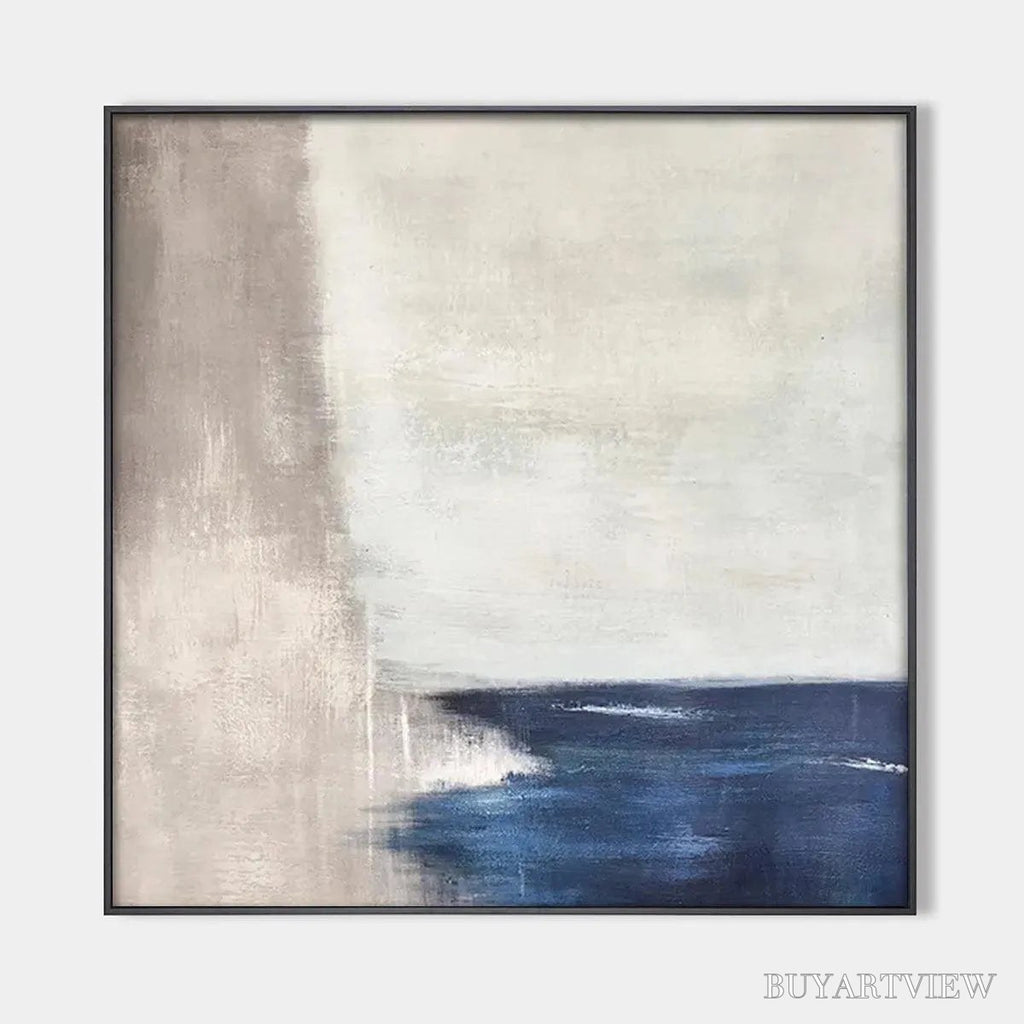 ARTOVITAS Serene Shore – Minimalist Abstract Coastal Painting in Blue and Beige - image 1
