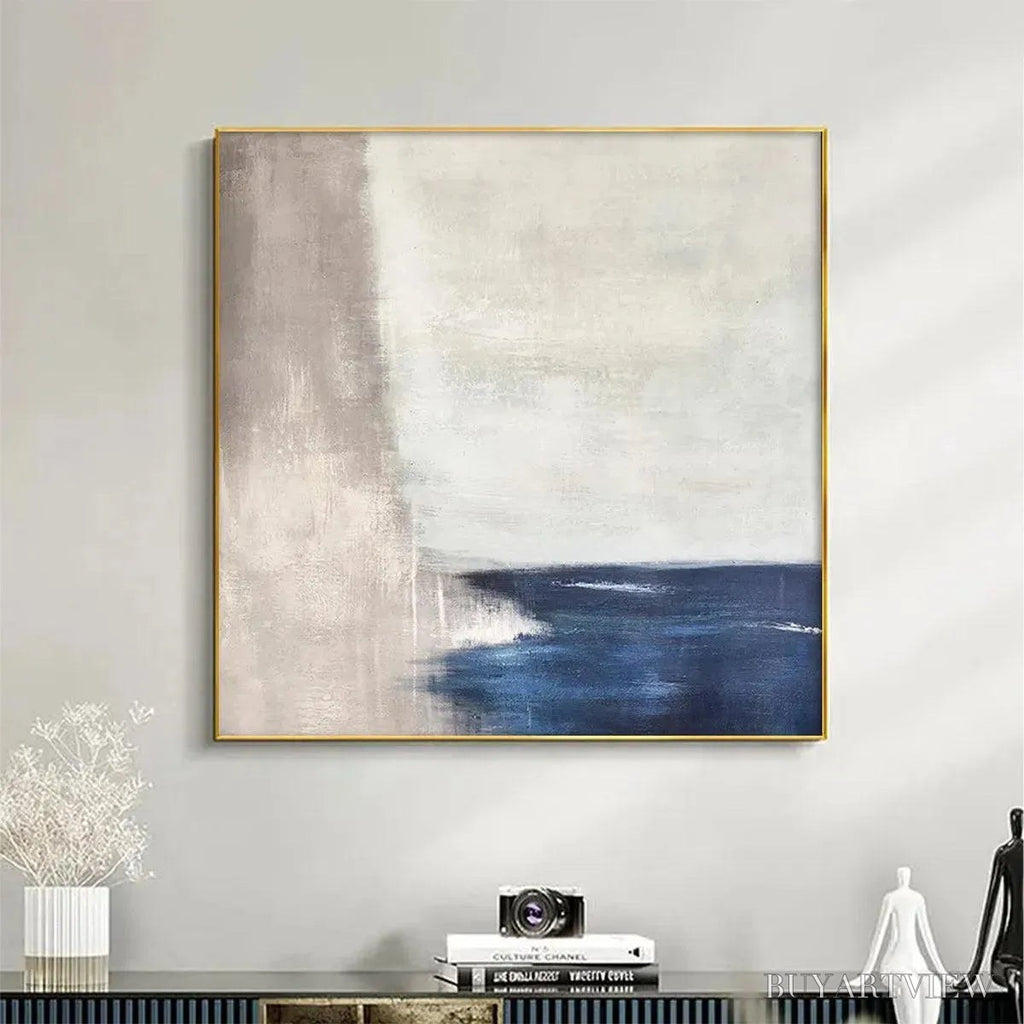 ARTOVITAS Serene Shore – Minimalist Abstract Coastal Painting in Blue and Beige - image 2