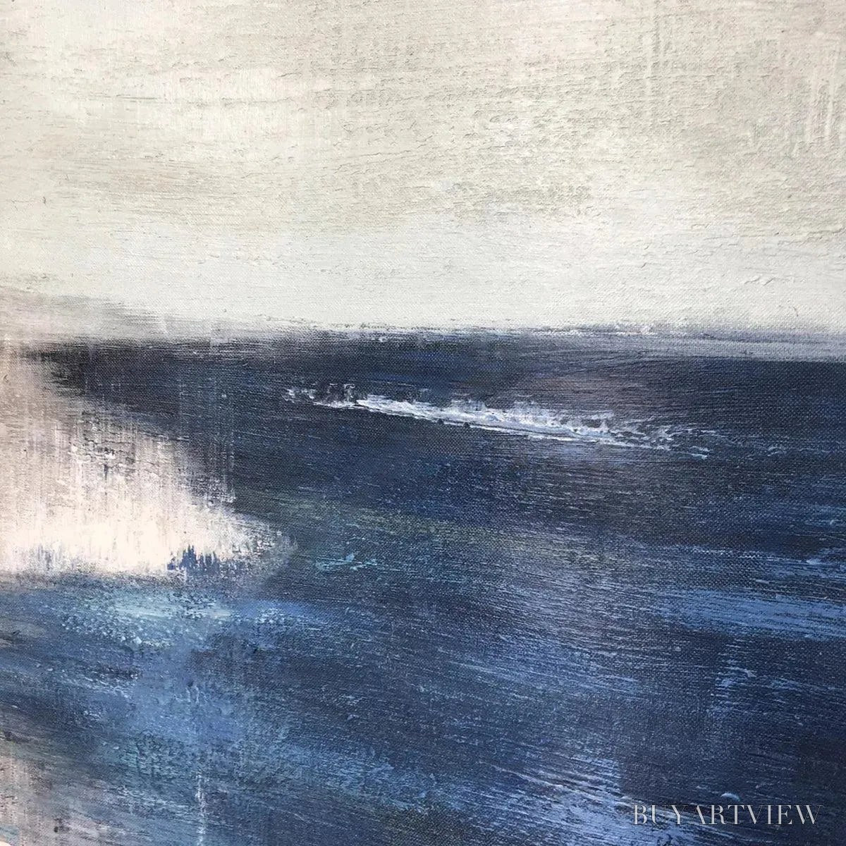 ARTOVITAS Serene Shore – Minimalist Abstract Coastal Painting in Blue and Beige - image 3
