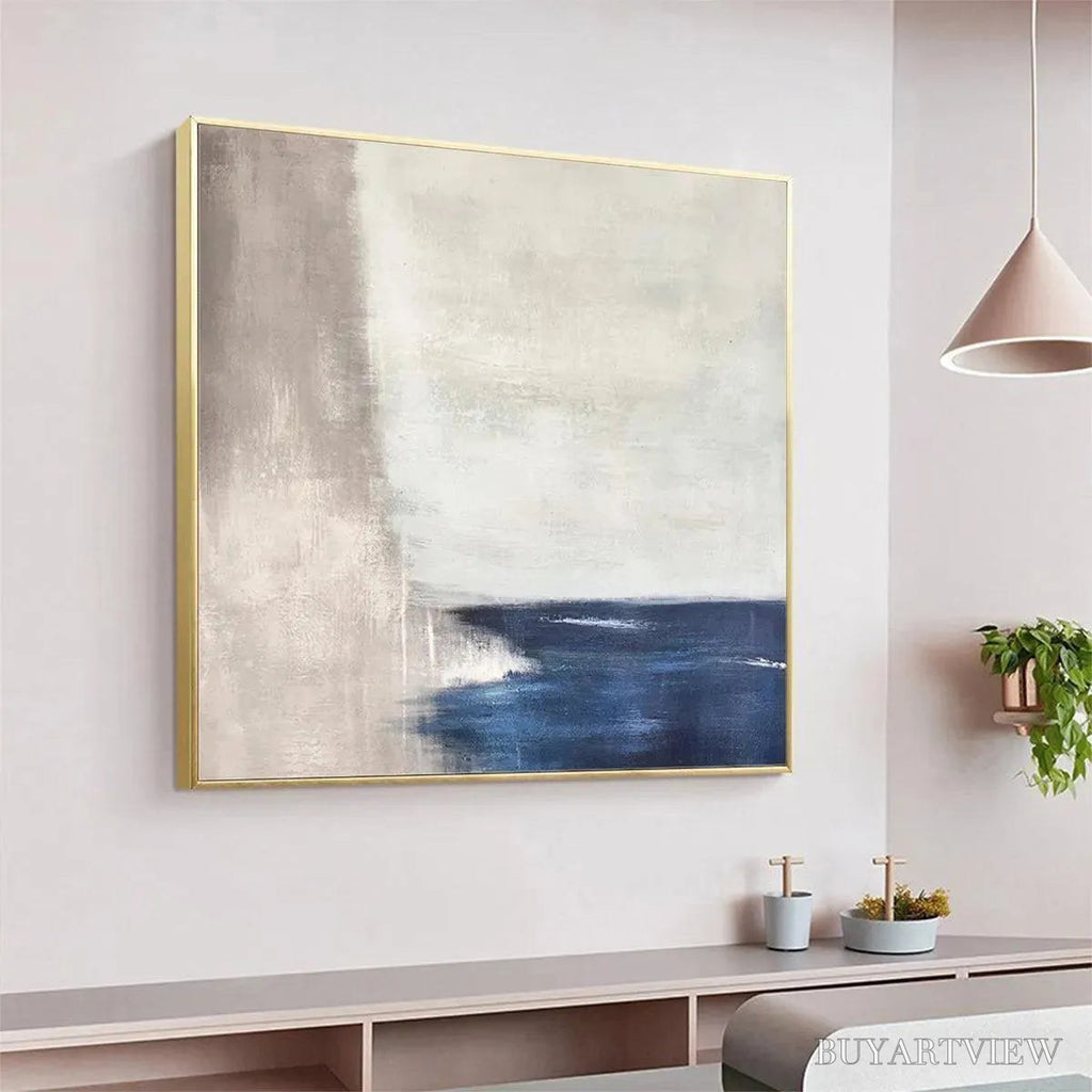 ARTOVITAS Serene Shore – Minimalist Abstract Coastal Painting in Blue and Beige - image 6
