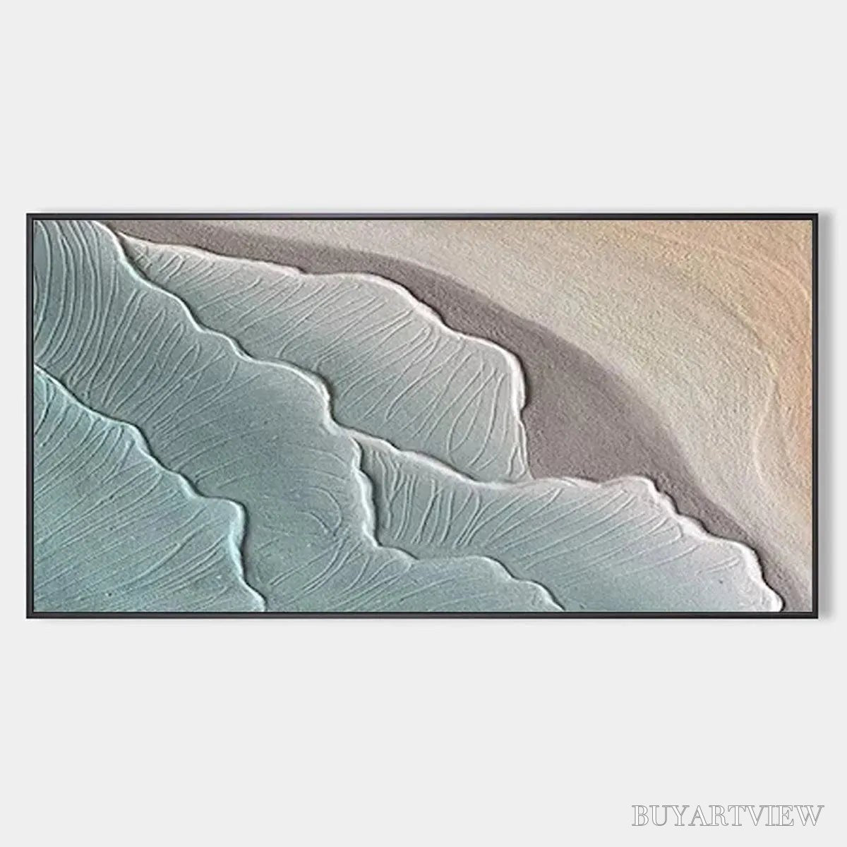 ARTOVITAS Emerald Waves – Textured Abstract Seascape Painting in Teal - image 1
