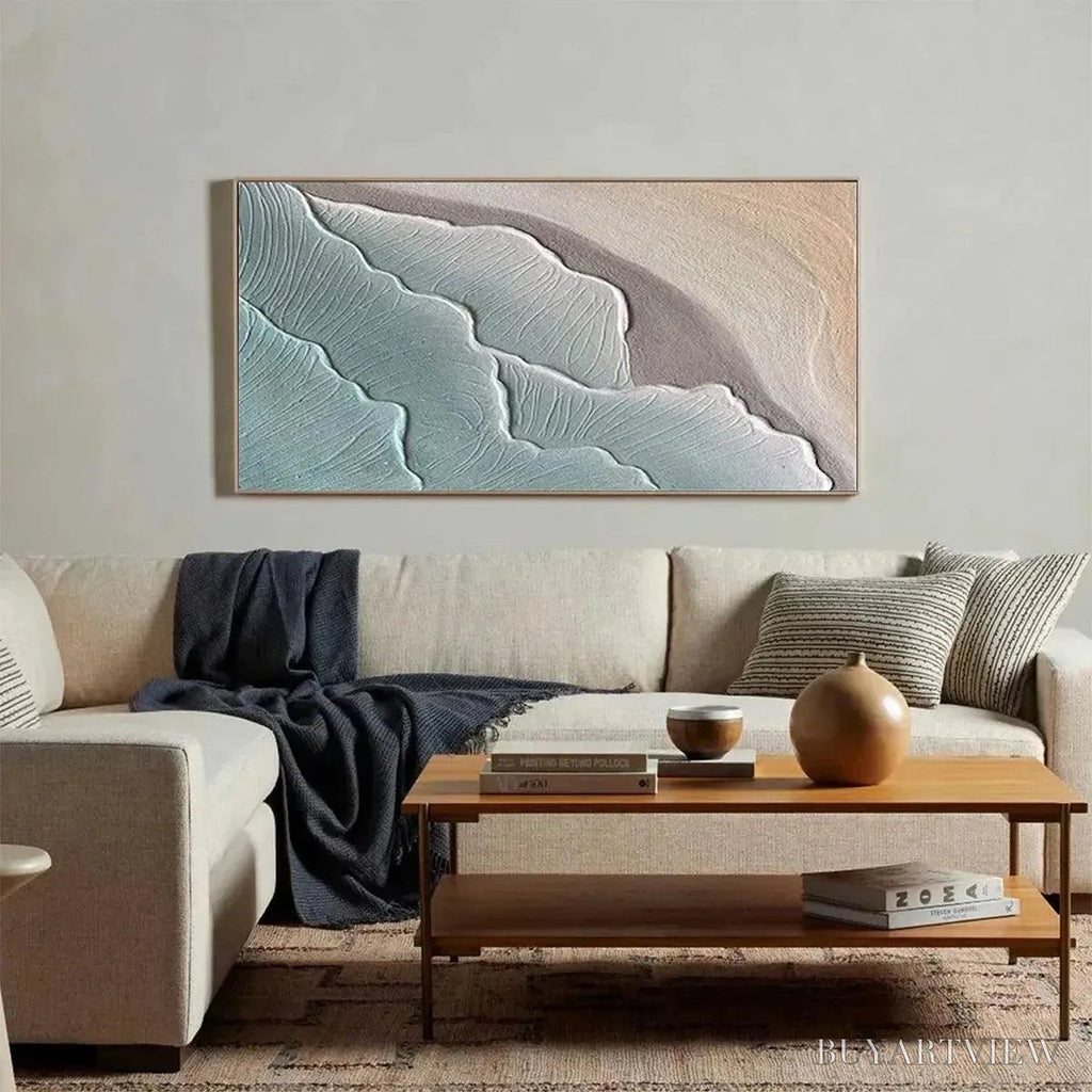 ARTOVITAS Emerald Waves – Textured Abstract Seascape Painting in Teal - image 5