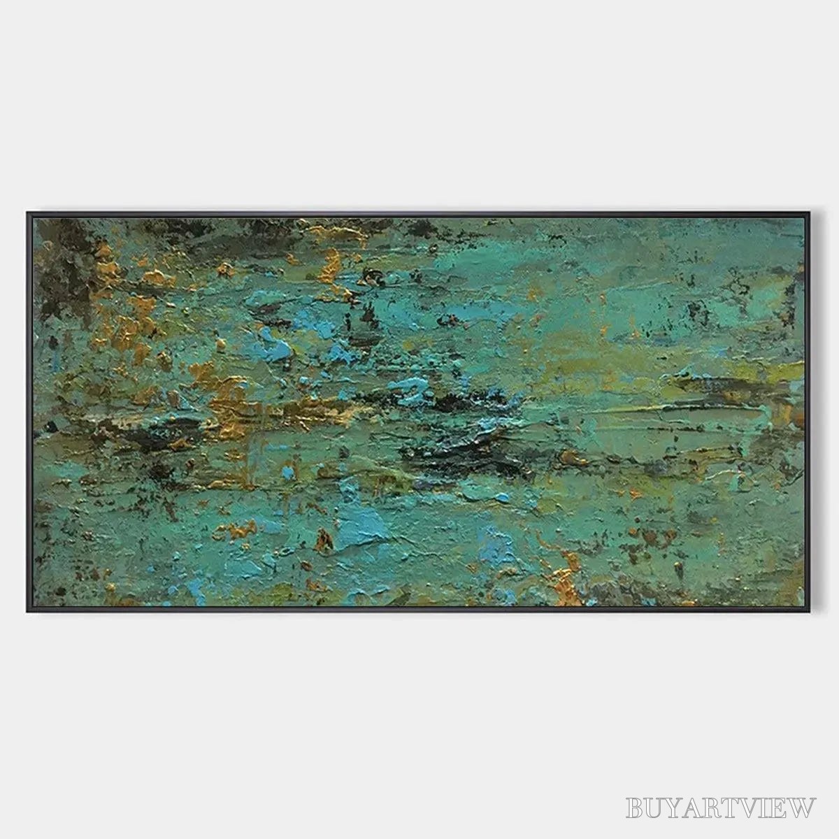 ARTOVITAS Golden Tide – Textured Abstract Painting in Teal and Gold - image 1