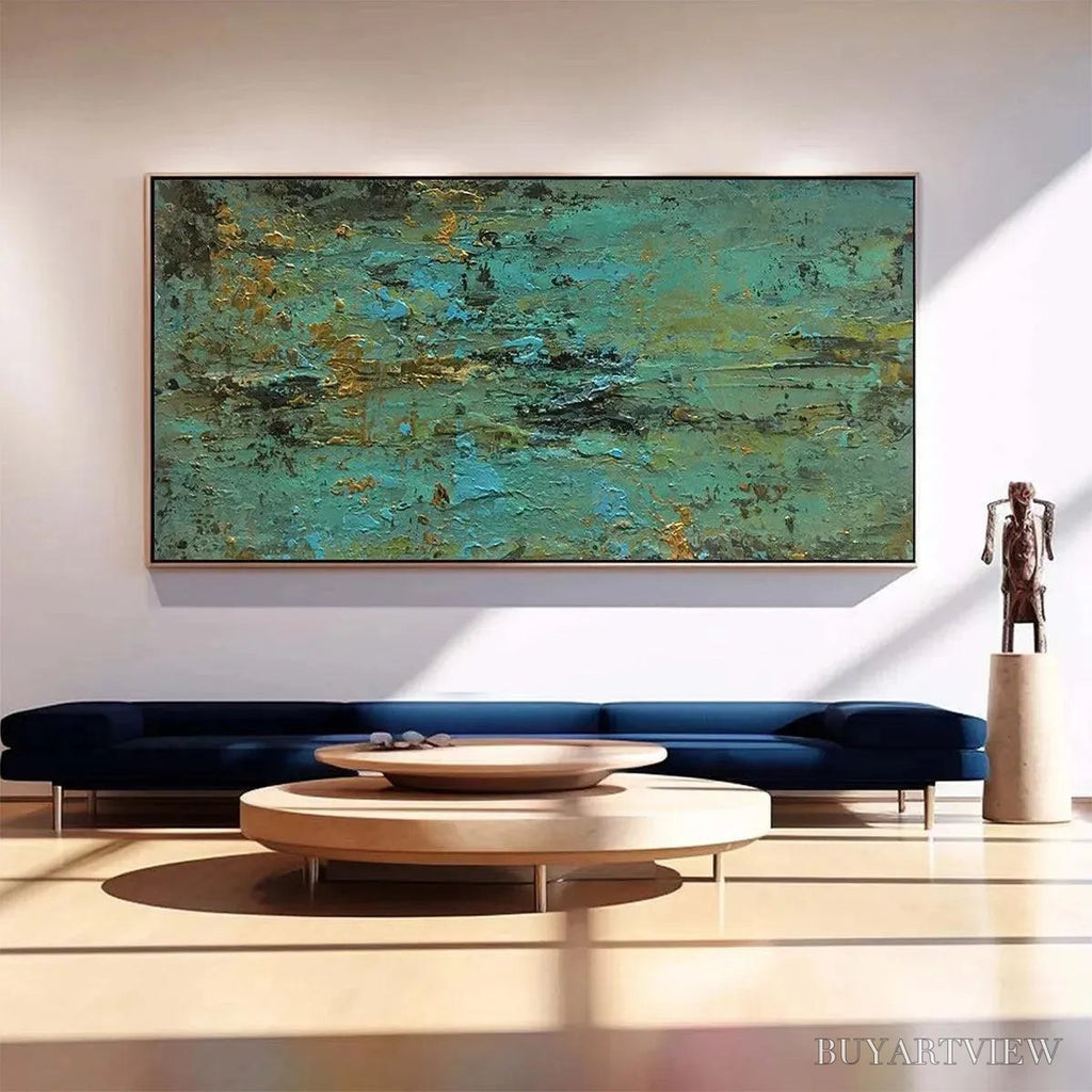 ARTOVITAS Golden Tide – Textured Abstract Painting in Teal and Gold - image 2