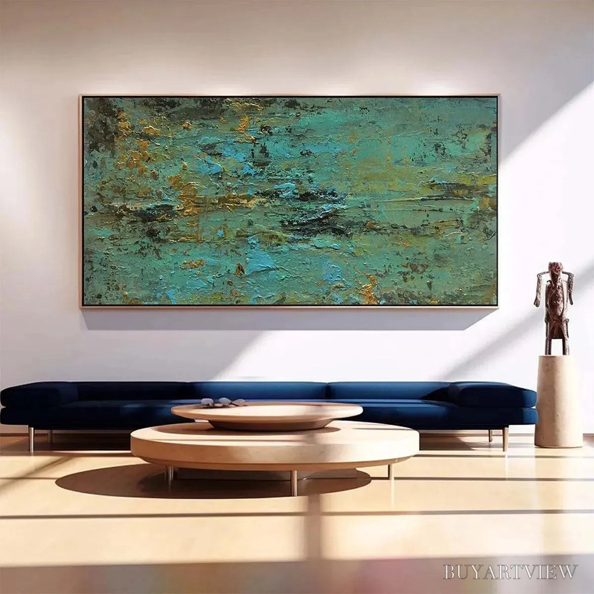 ARTOVITAS Golden Tide – Textured Abstract Painting in Teal and Gold - image 2