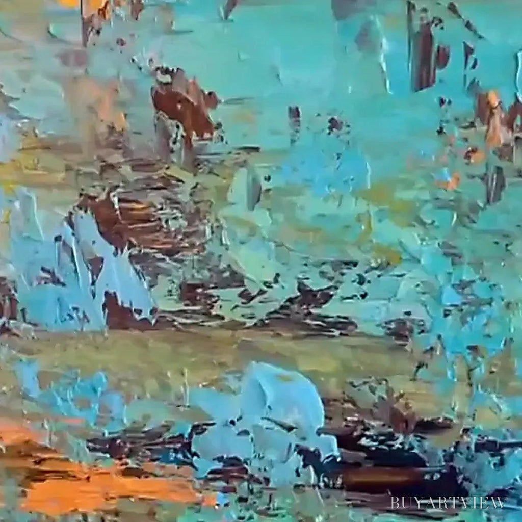ARTOVITAS Golden Tide – Textured Abstract Painting in Teal and Gold - image 3