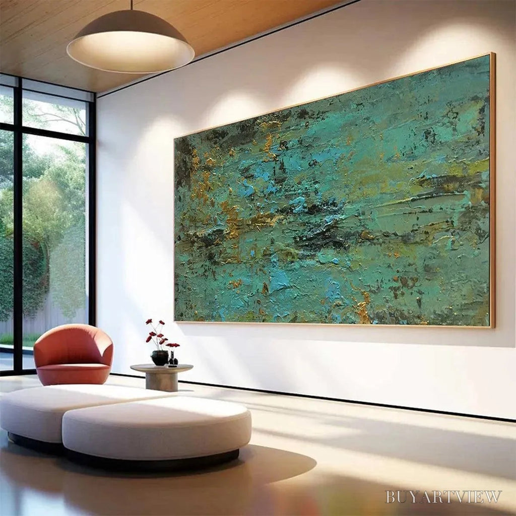 ARTOVITAS Golden Tide – Textured Abstract Painting in Teal and Gold - image 4