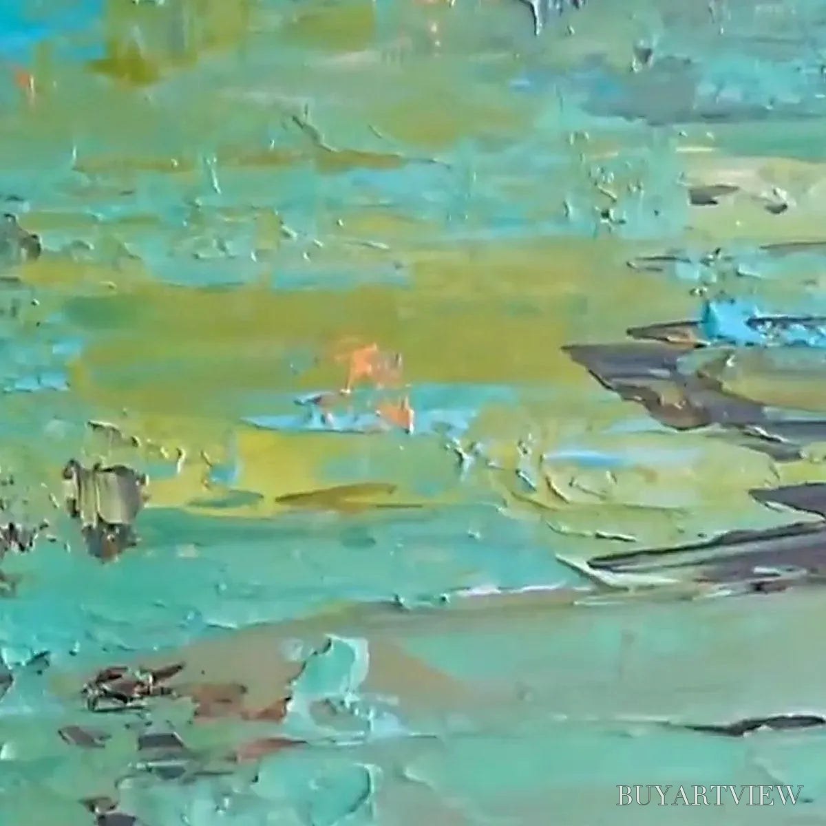 ARTOVITAS Golden Tide – Textured Abstract Painting in Teal and Gold - image 5