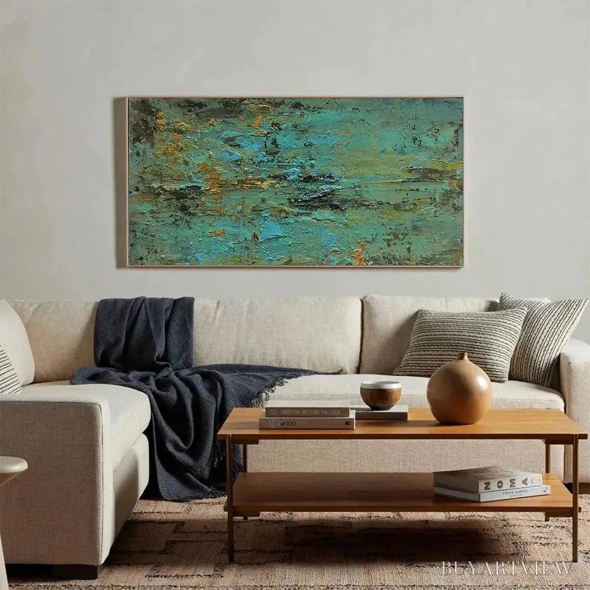 ARTOVITAS Golden Tide – Textured Abstract Painting in Teal and Gold - image 6