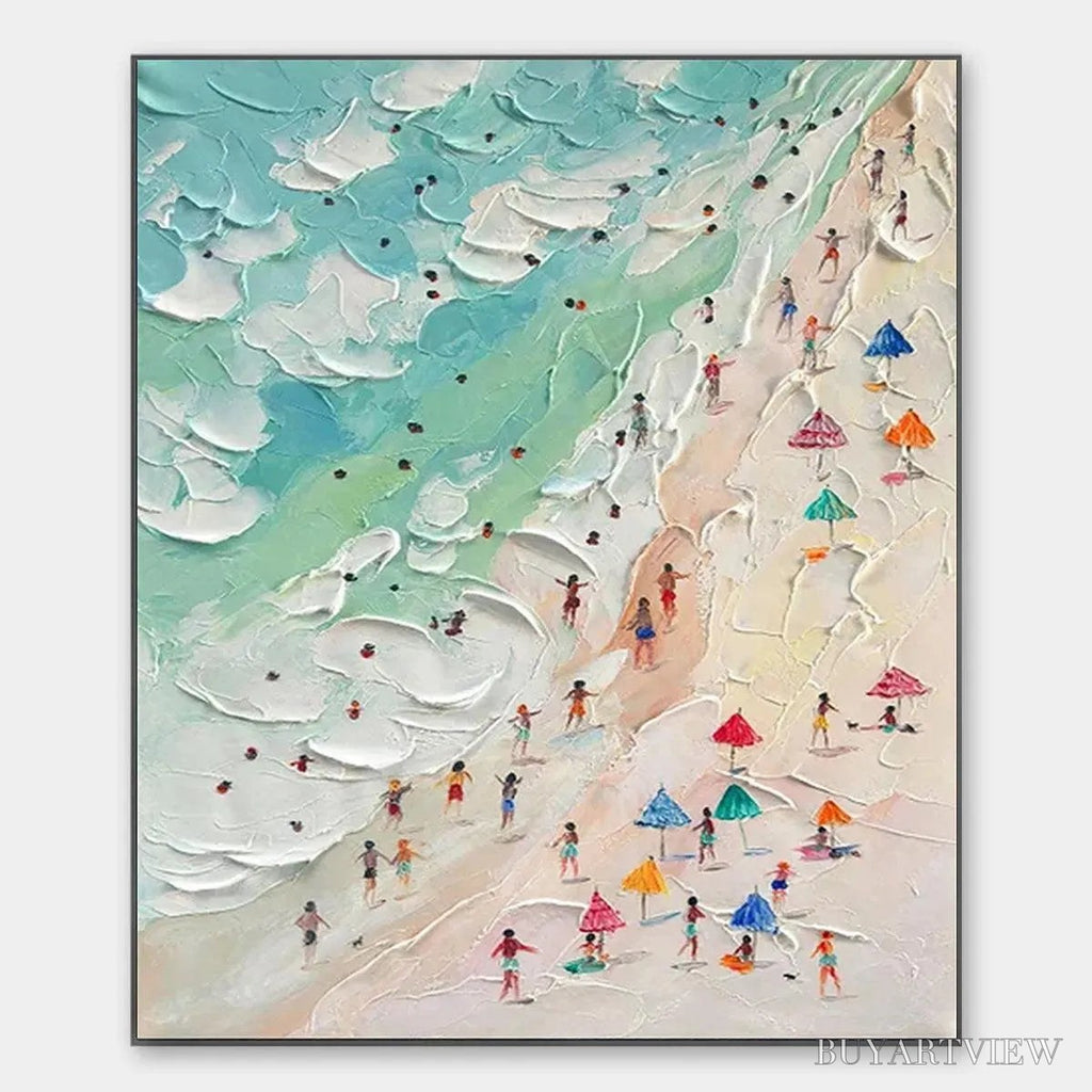 ARTOVITAS Beach Day – Textured Beach Scene Painting with Colorful Umbrellas - image 1