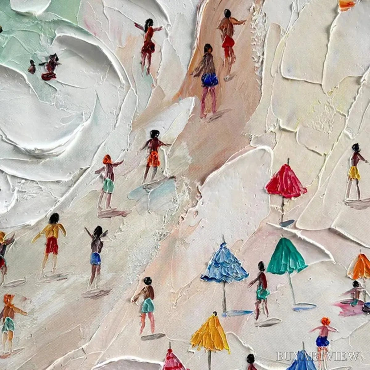 ARTOVITAS Beach Day – Textured Beach Scene Painting with Colorful Umbrellas - image 3