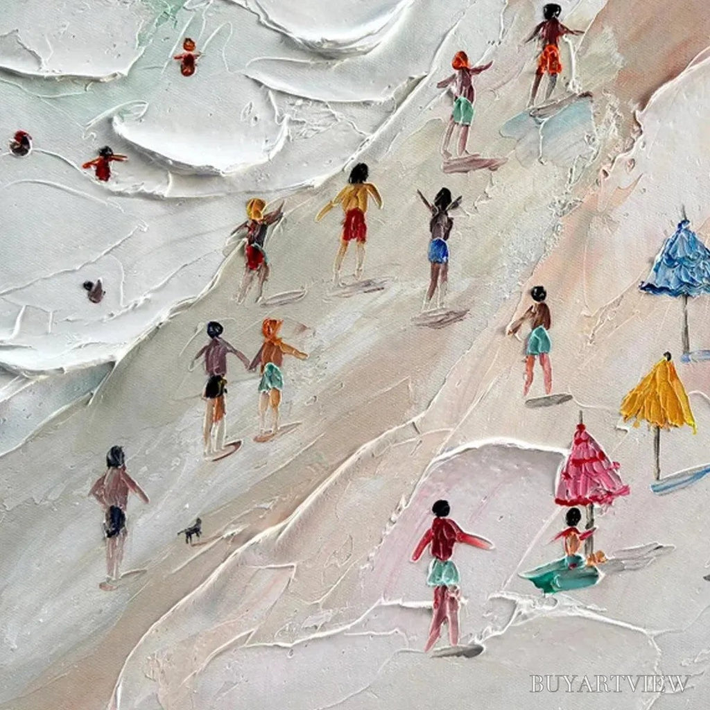 ARTOVITAS Beach Day – Textured Beach Scene Painting with Colorful Umbrellas - image 5