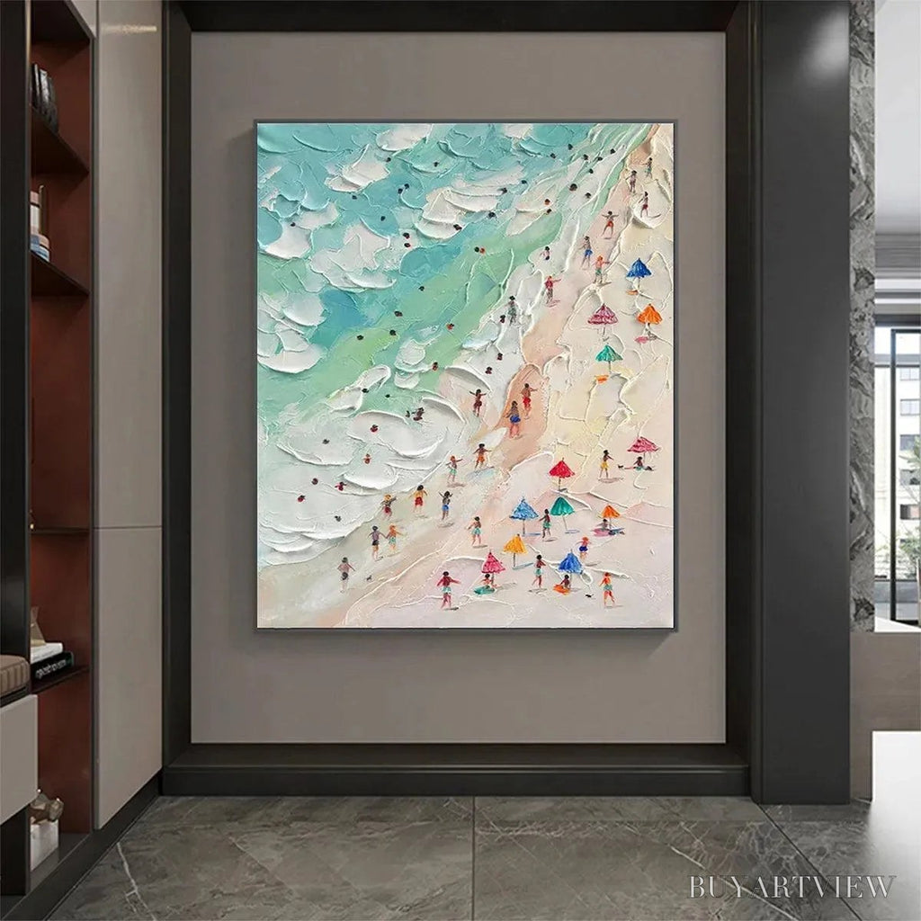 ARTOVITAS Beach Day – Textured Beach Scene Painting with Colorful Umbrellas - image 6