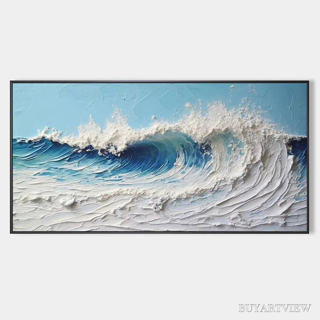 ARTOVITAS Cresting Wave – Textured Abstract Ocean Wave Painting in Blue and White - image 1