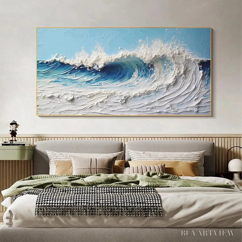 ARTOVITAS Cresting Wave – Textured Abstract Ocean Wave Painting in Blue and White - image 2