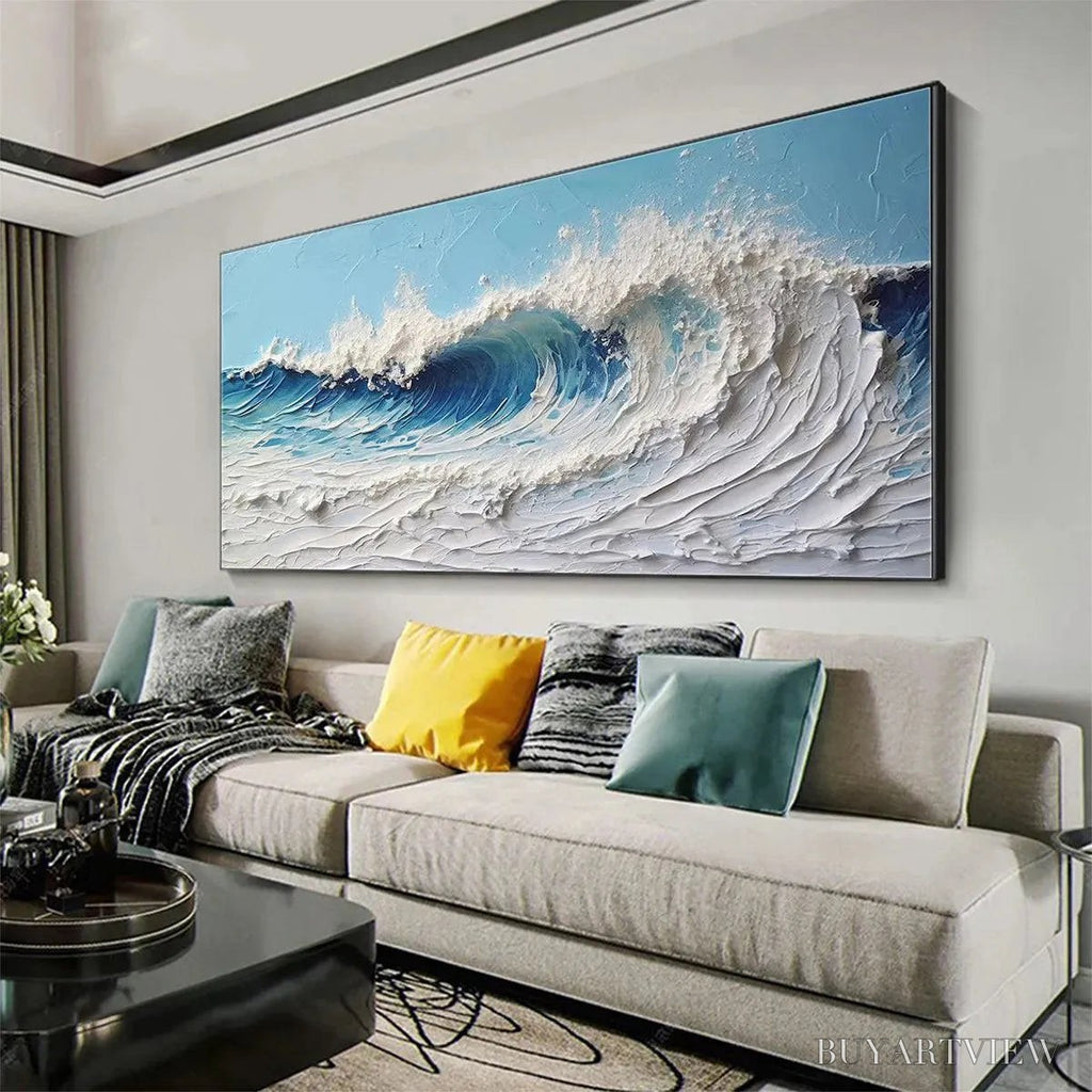 ARTOVITAS Cresting Wave – Textured Abstract Ocean Wave Painting in Blue and White - image 4