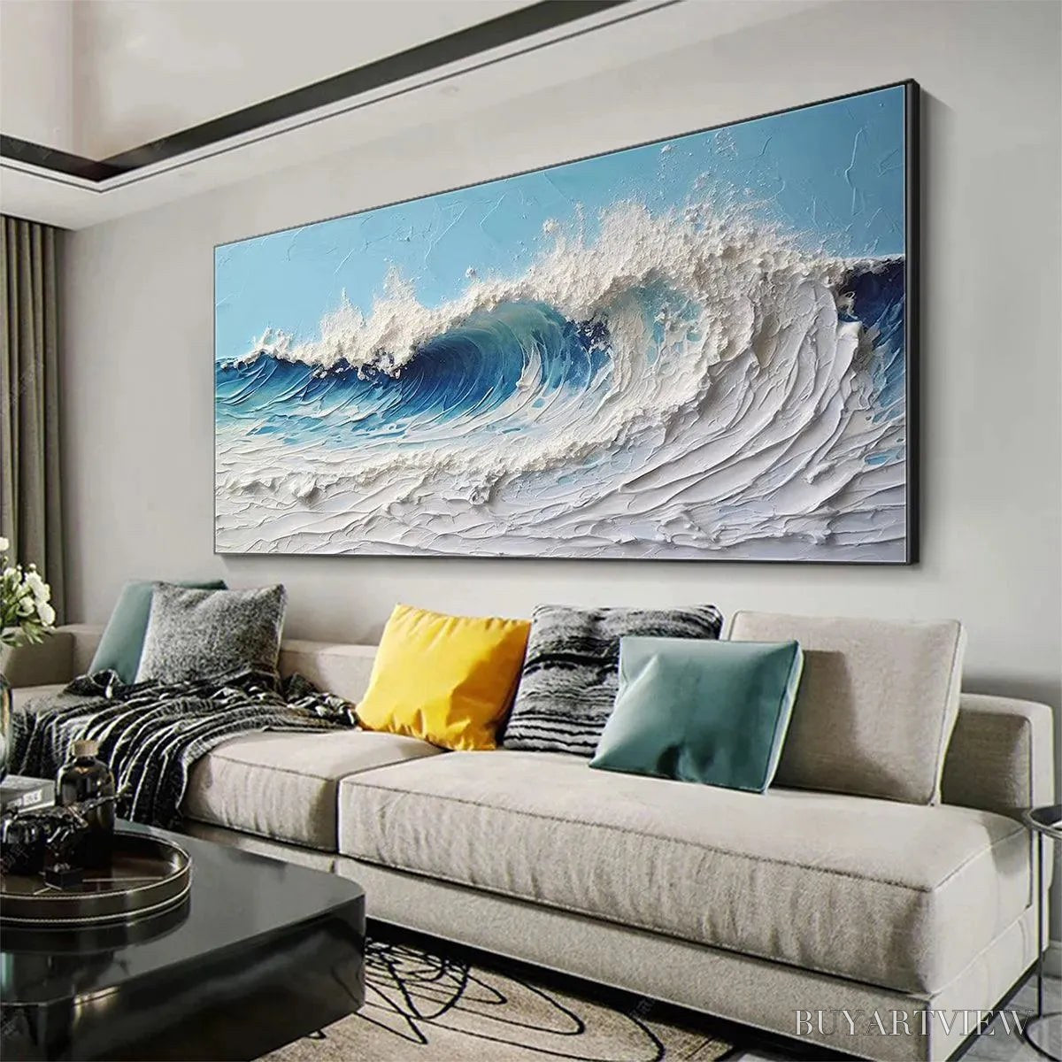 ARTOVITAS Cresting Wave – Textured Abstract Ocean Wave Painting in Blue and White - image 4