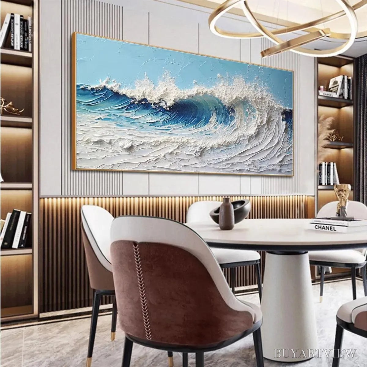 ARTOVITAS Cresting Wave – Textured Abstract Ocean Wave Painting in Blue and White - image 5