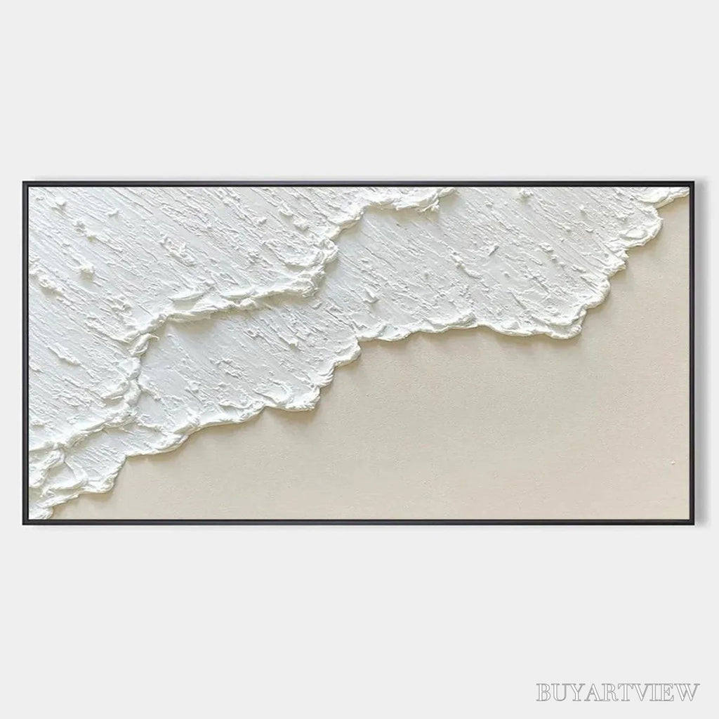 ARTOVITAS White Wave – Textured Minimalist Coastal Abstract Painting in White and Beige - image 1